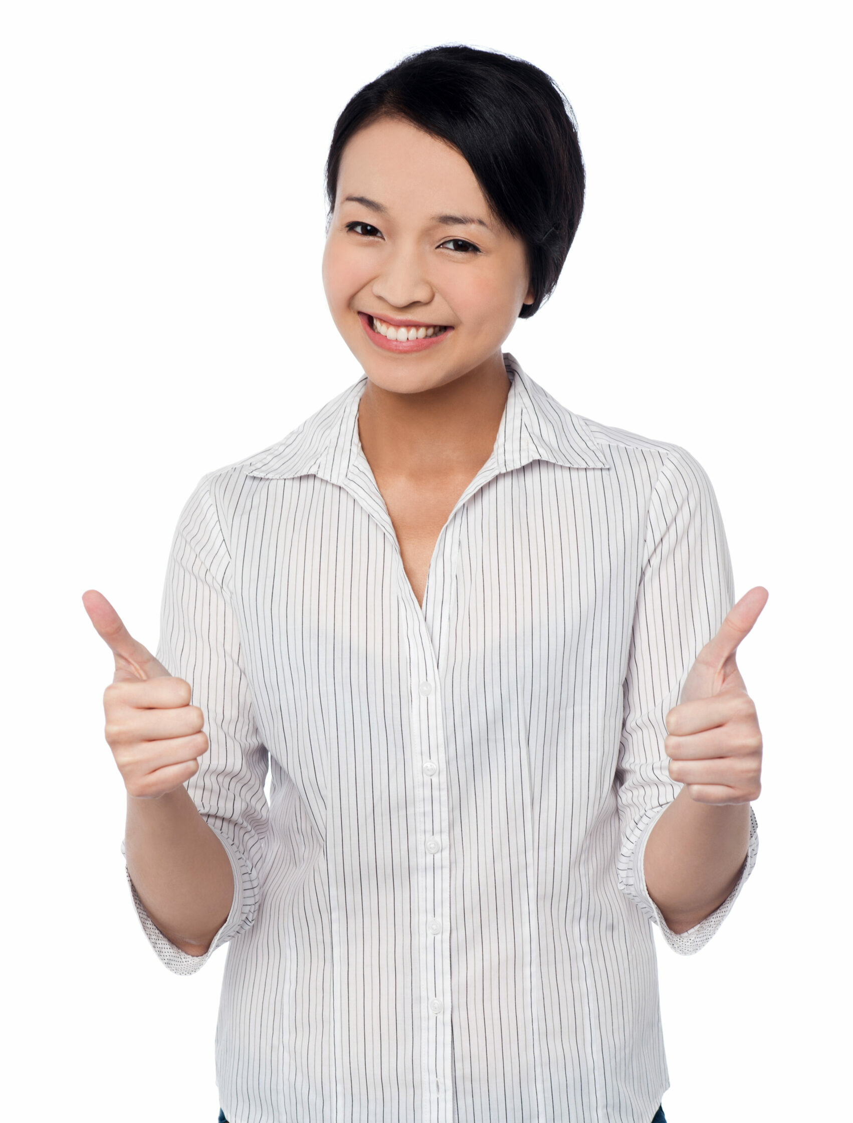 Happy beautiful girl giving two thumbs up